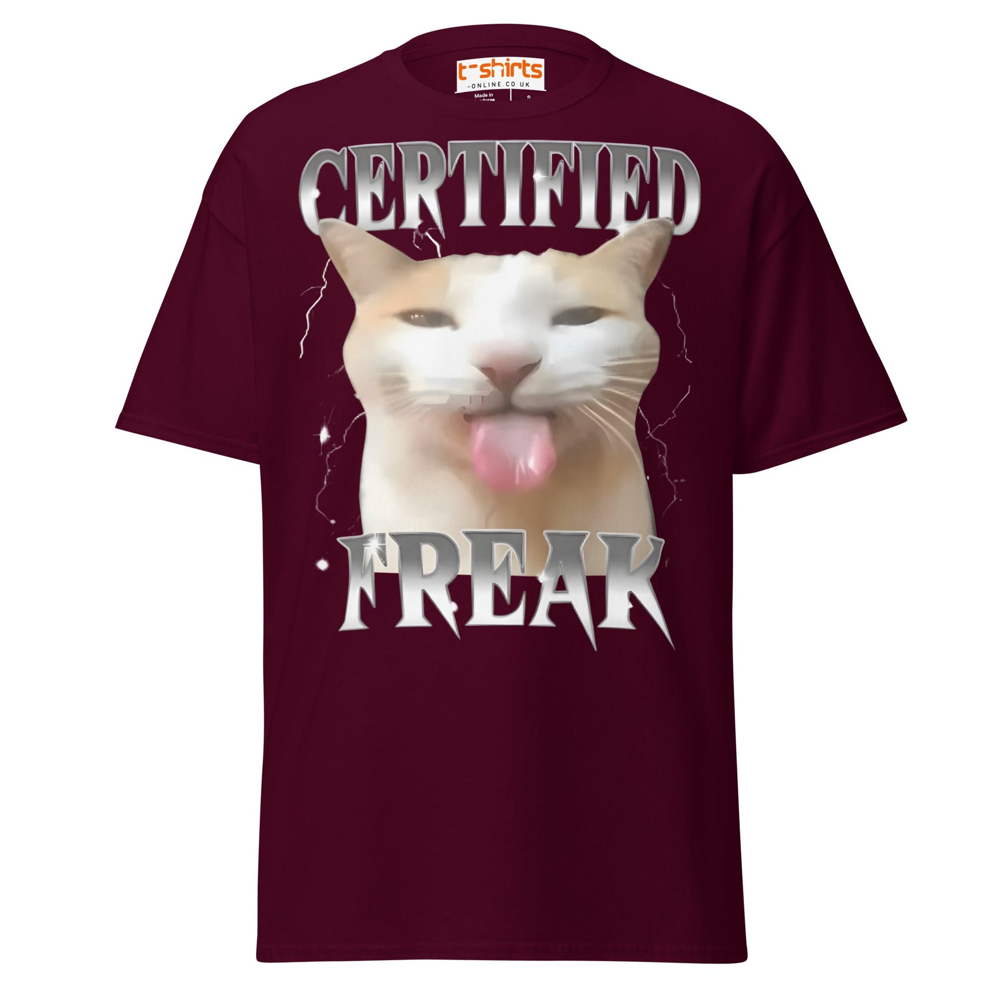 Certified Freak Cat T-Shirt | Funny Meme Tee - Maroon - T-Shirts Online