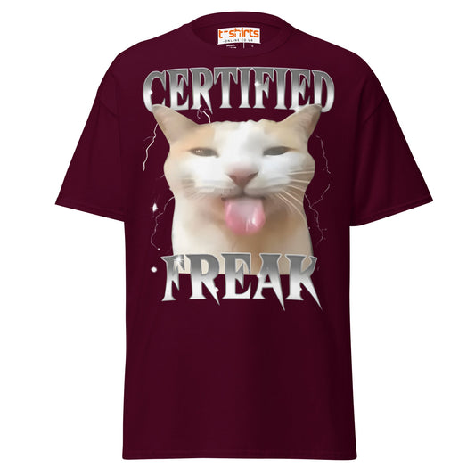 Certified Freak Cat T-Shirt | Funny Meme Tee - Maroon - T-Shirts Online