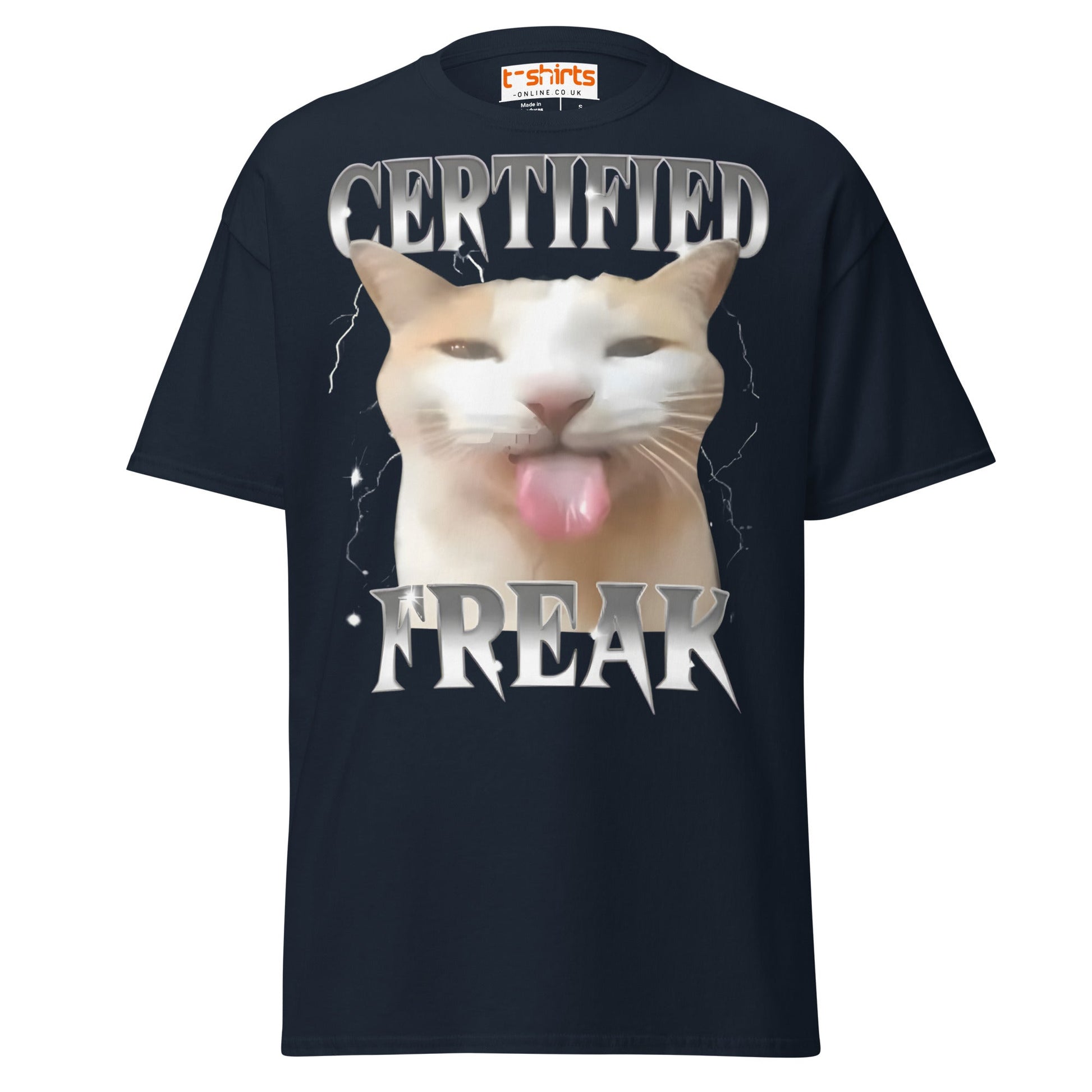 Certified Freak Cat T-Shirt | Funny Meme Tee - Navy - T-Shirts Online