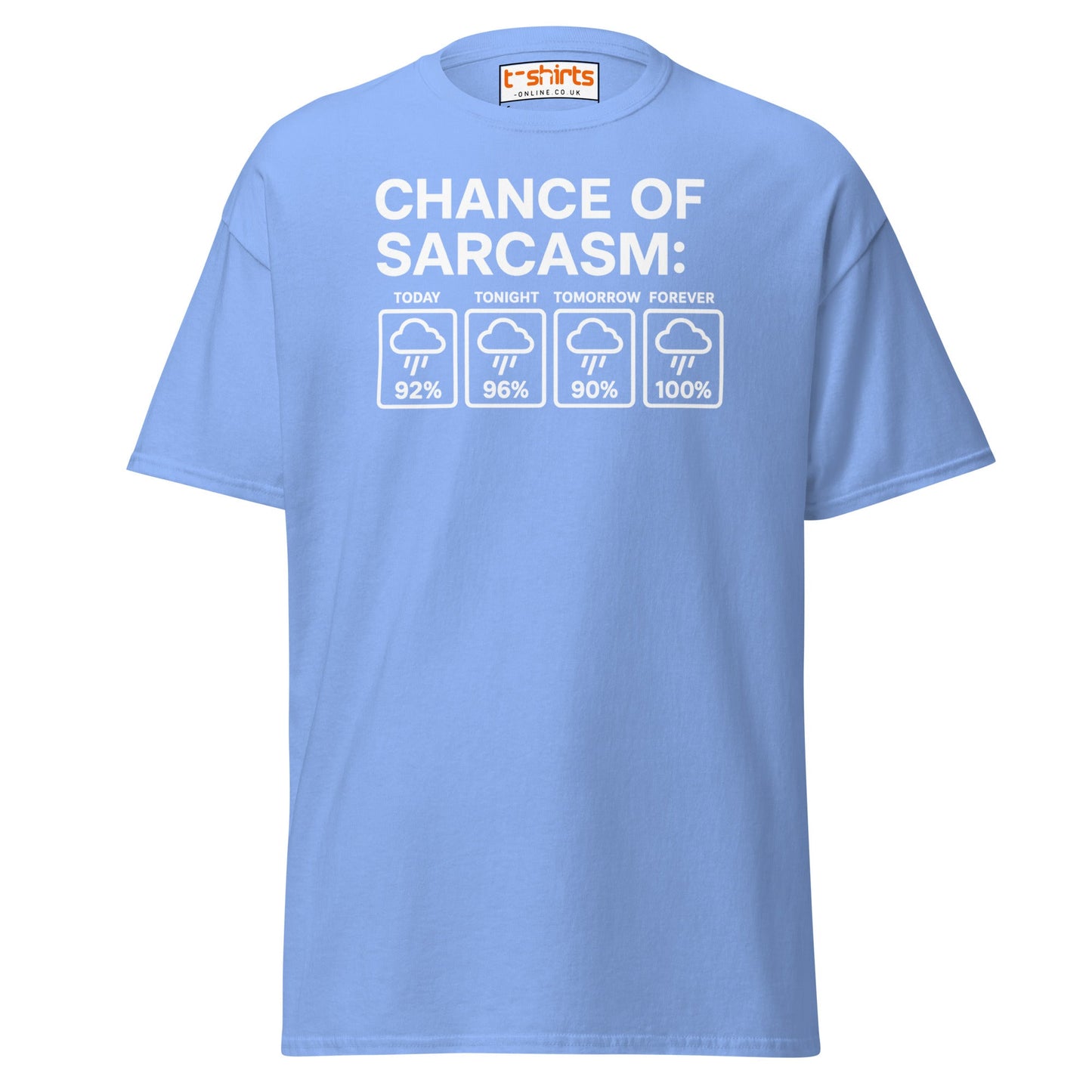 Chance of Sarcasm T-Shirt – Funny Weather Graphic - Carolina Blue - T-Shirts Online