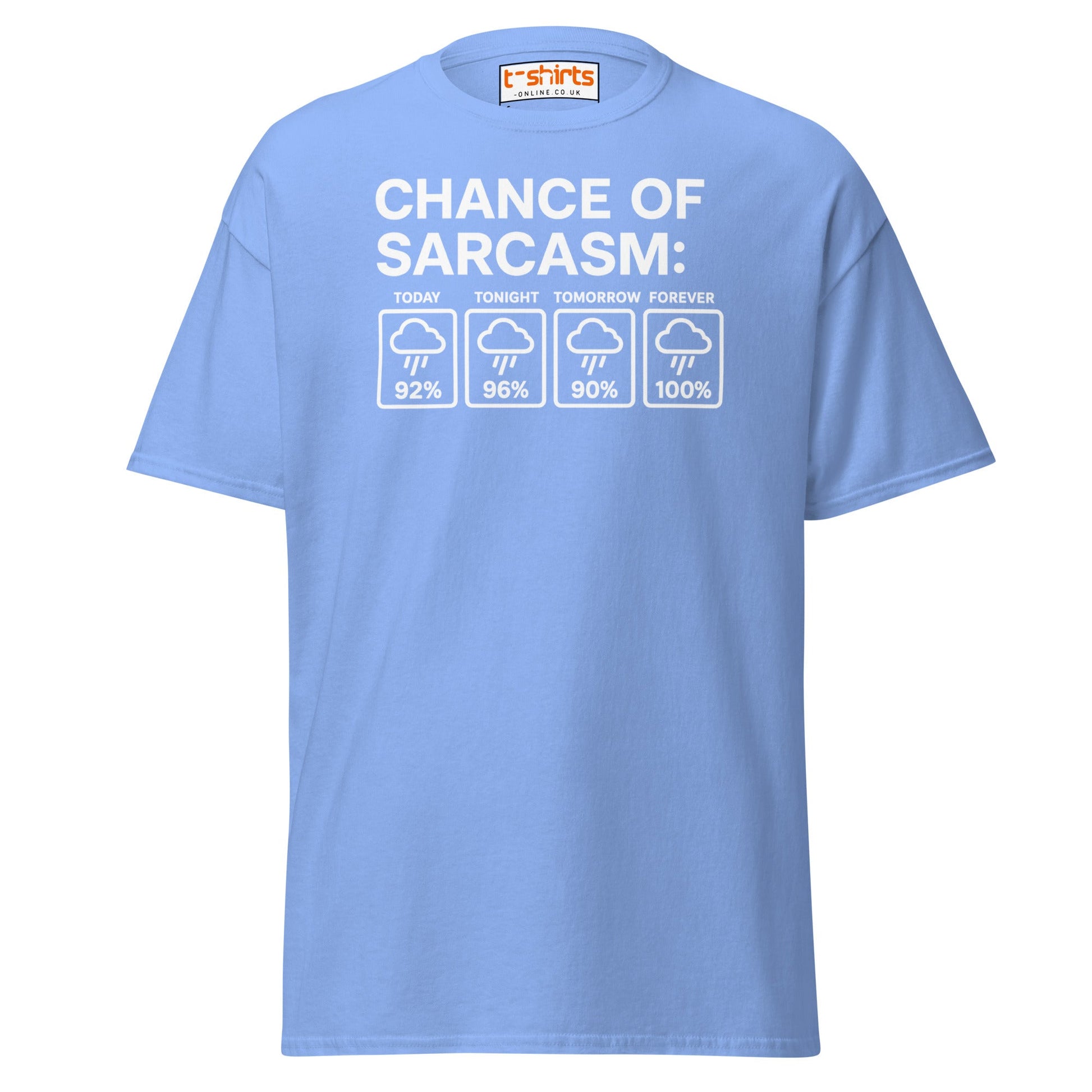 Chance of Sarcasm T-Shirt – Funny Weather Graphic - Carolina Blue - T-Shirts Online
