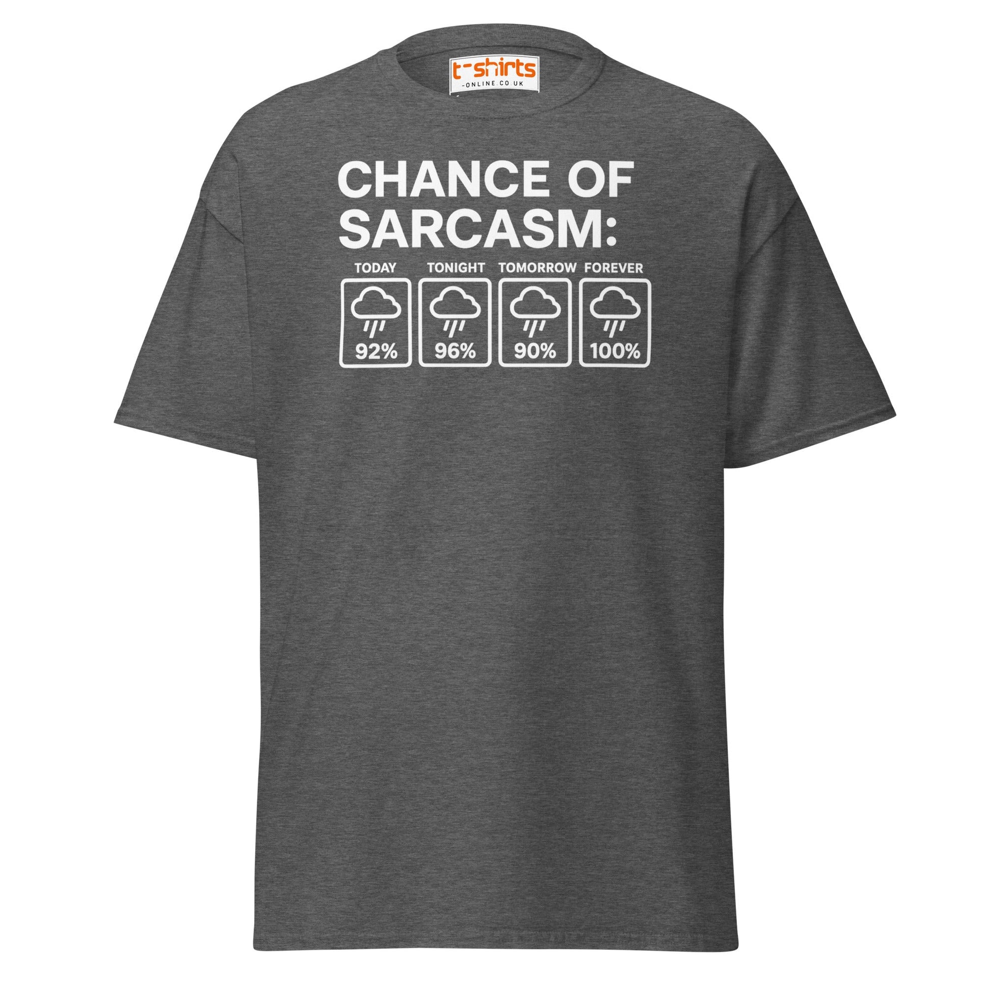 Chance of Sarcasm T-Shirt – Funny Weather Graphic - Dark Heather - T-Shirts Online