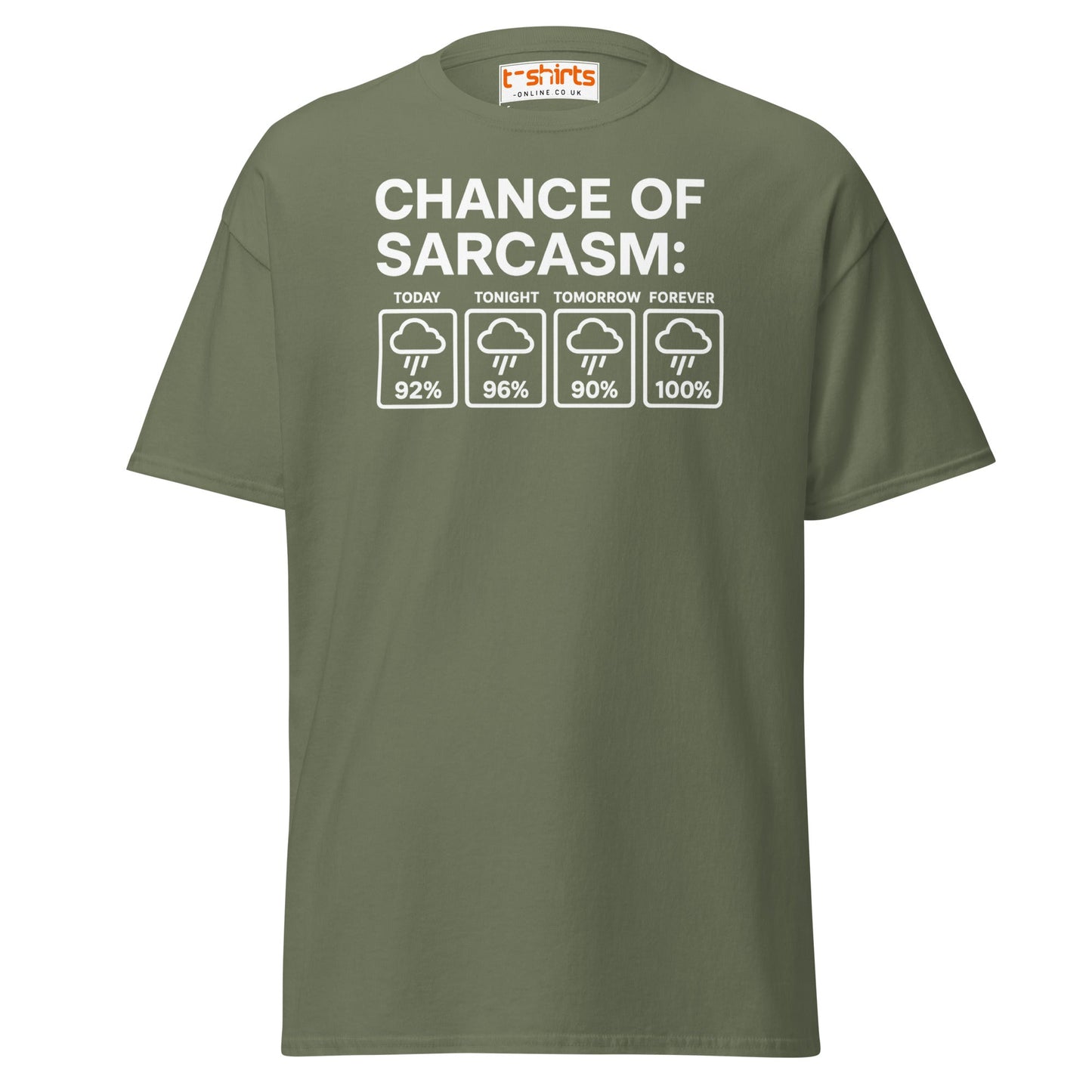 Chance of Sarcasm T-Shirt – Funny Weather Graphic - Military Green - T-Shirts Online