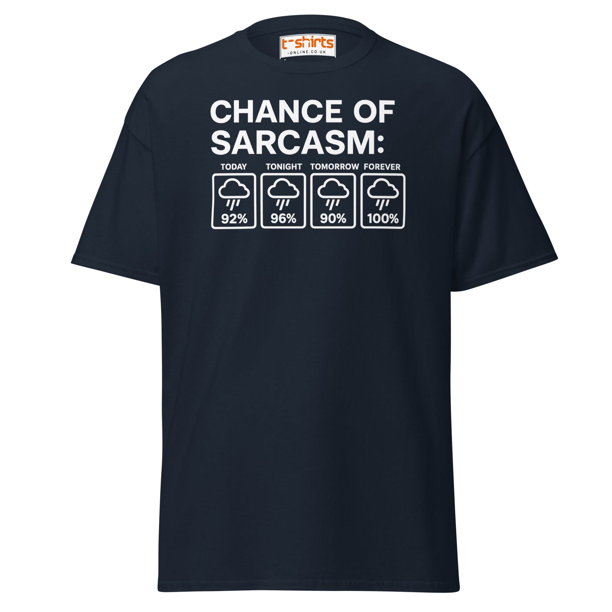 Chance of Sarcasm T-Shirt – Funny Weather Graphic - Navy - T-Shirts Online