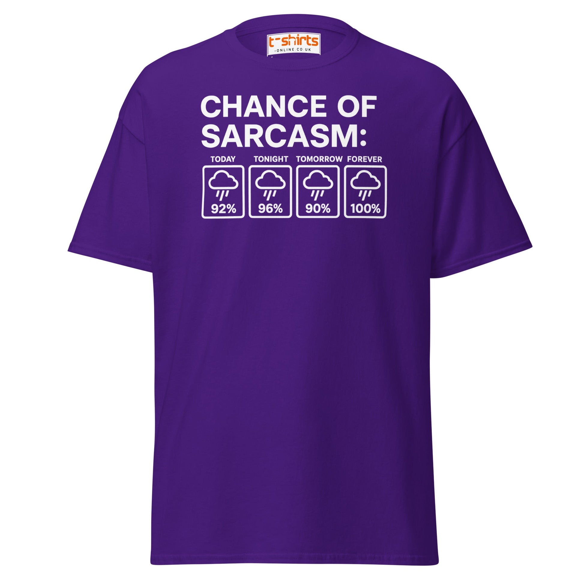 Chance of Sarcasm T-Shirt – Funny Weather Graphic - Purple - T-Shirts Online