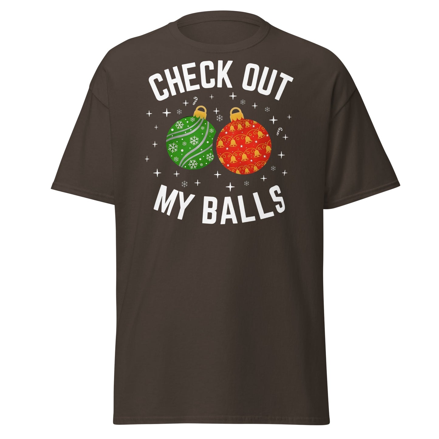 Check Out My Balls Christmas T-Shirt – Funny Holiday Tee - Dark Chocolate - T-Shirts Online