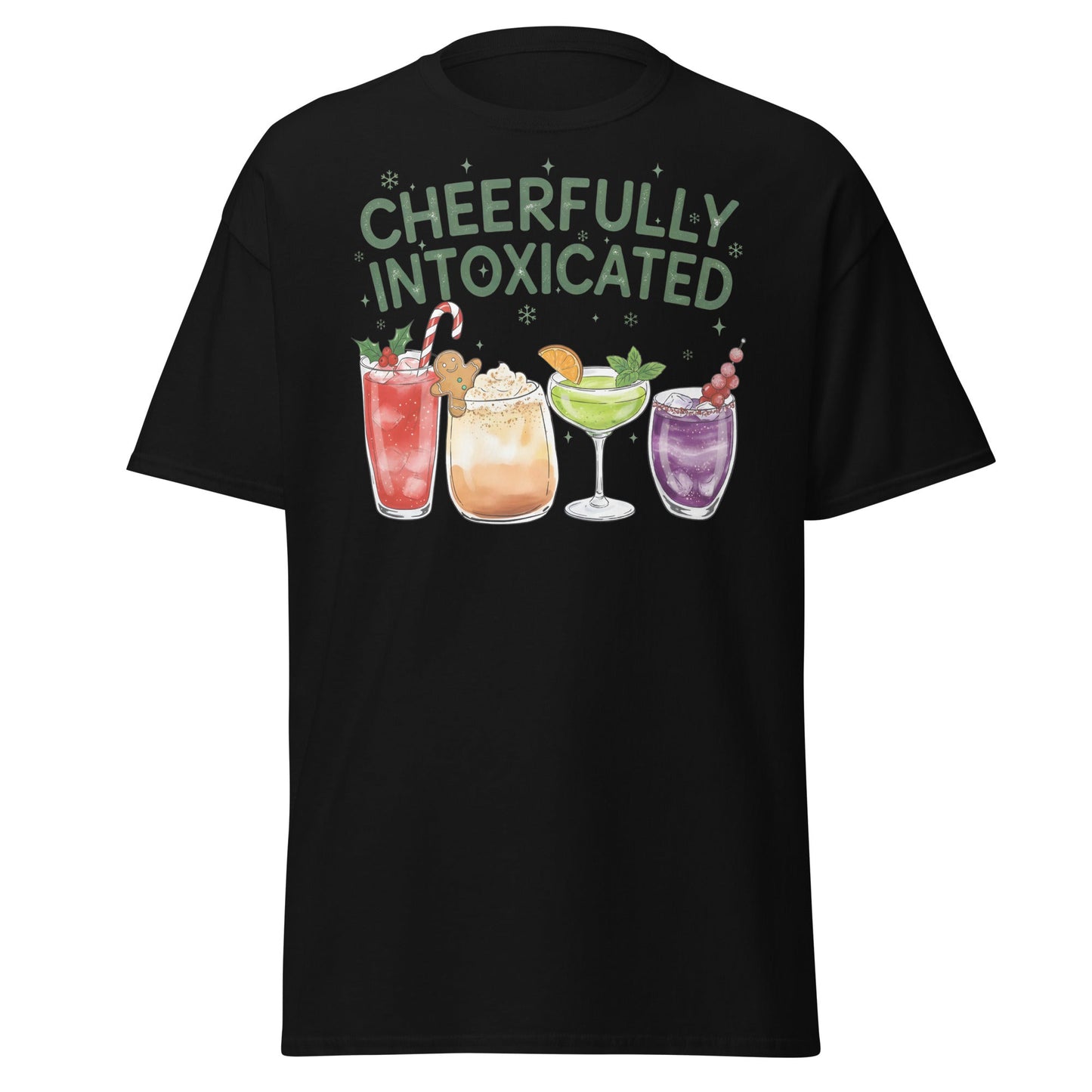 Cheerfully Intoxicated Funny Holiday Cocktail T-Shirt - Black - T-Shirts Online