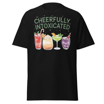 Cheerfully Intoxicated Funny Holiday Cocktail T-Shirt - Black - T-Shirts Online