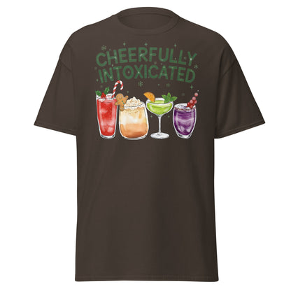 Cheerfully Intoxicated Funny Holiday Cocktail T-Shirt - Dark Chocolate - T-Shirts Online