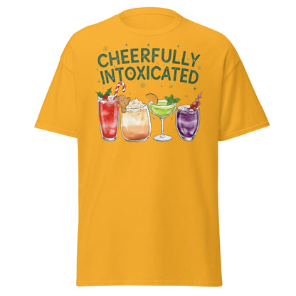 Cheerfully Intoxicated Funny Holiday Cocktail T-Shirt - Gold - T-Shirts Online