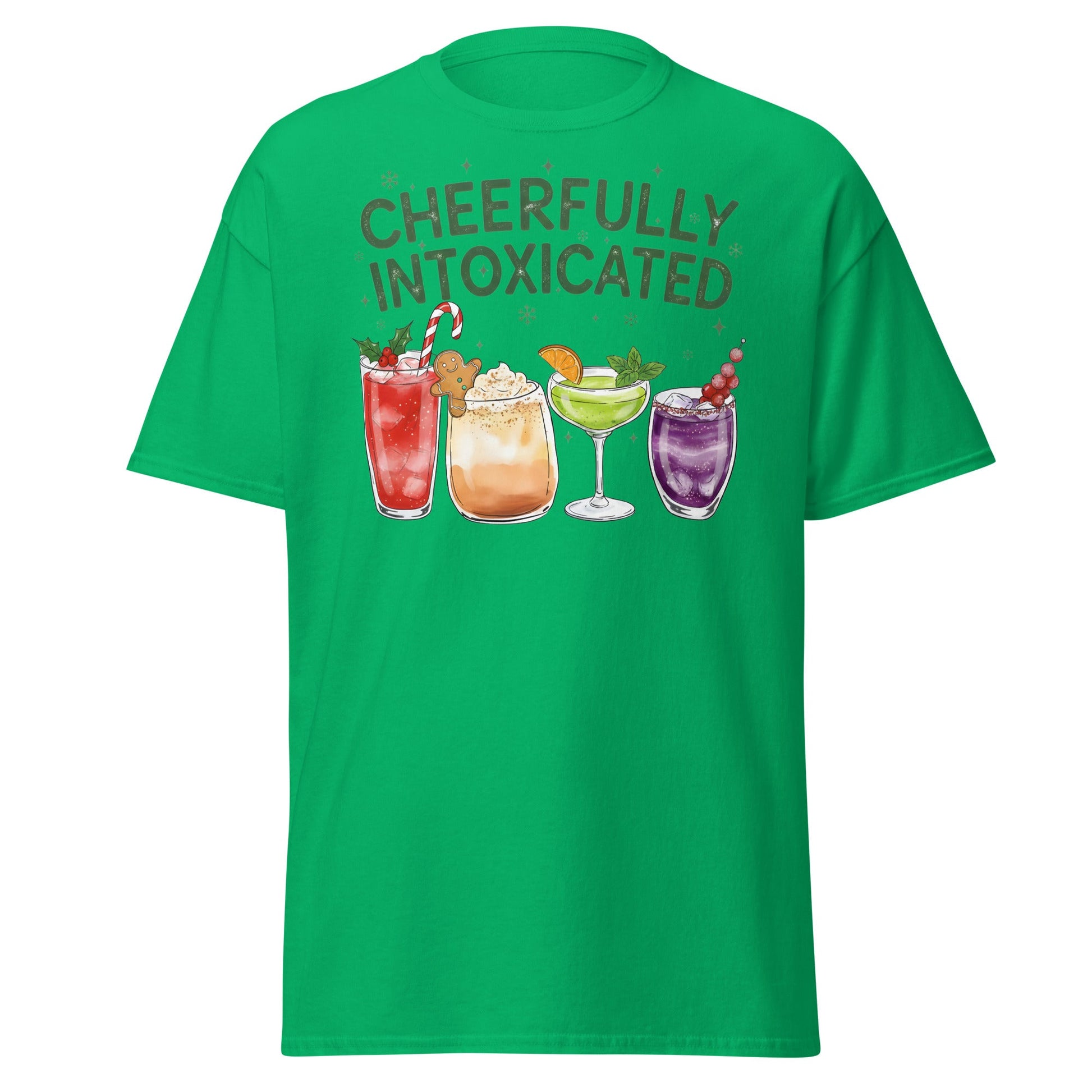 Cheerfully Intoxicated Funny Holiday Cocktail T-Shirt - Irish Green - T-Shirts Online