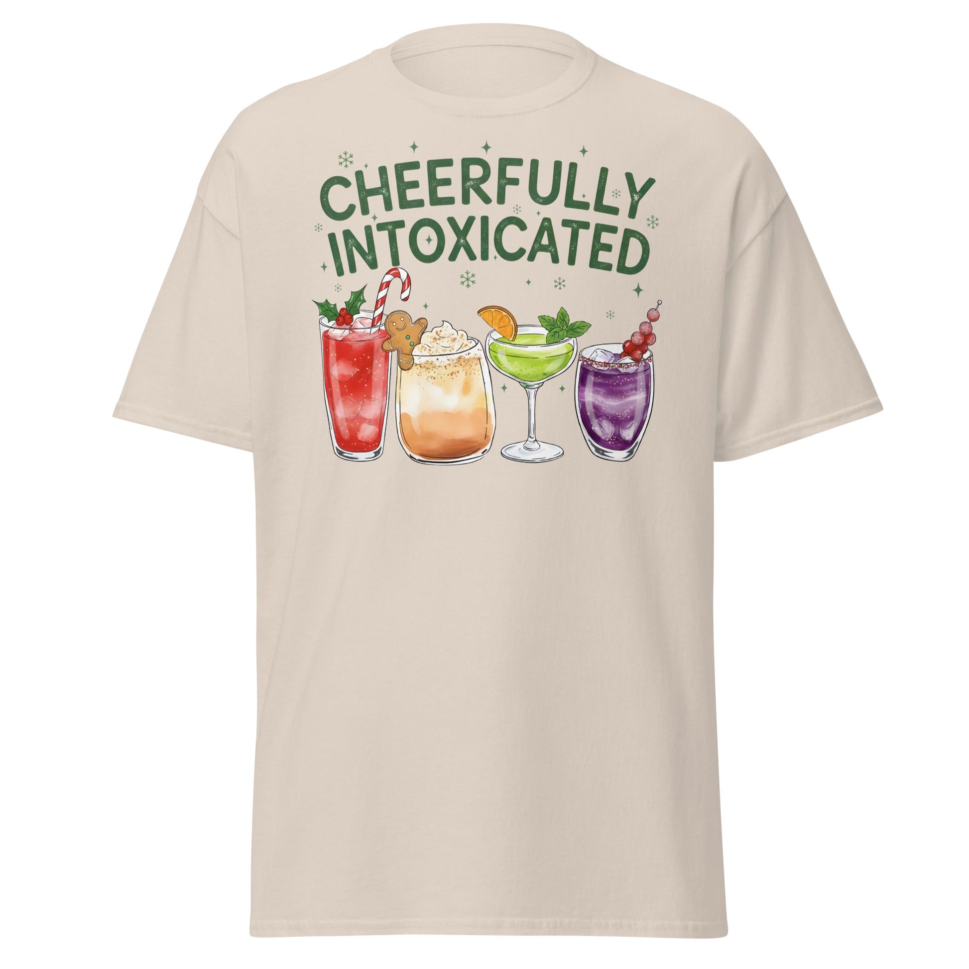 Cheerfully Intoxicated Funny Holiday Cocktail T-Shirt - Natural - T-Shirts Online