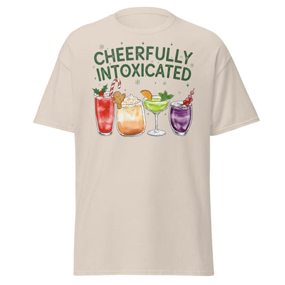 Cheerfully Intoxicated Funny Holiday Cocktail T-Shirt - Natural - T-Shirts Online