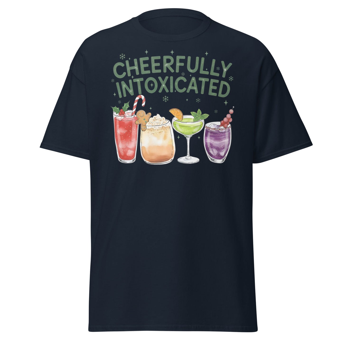 Cheerfully Intoxicated Funny Holiday Cocktail T-Shirt - Navy - T-Shirts Online