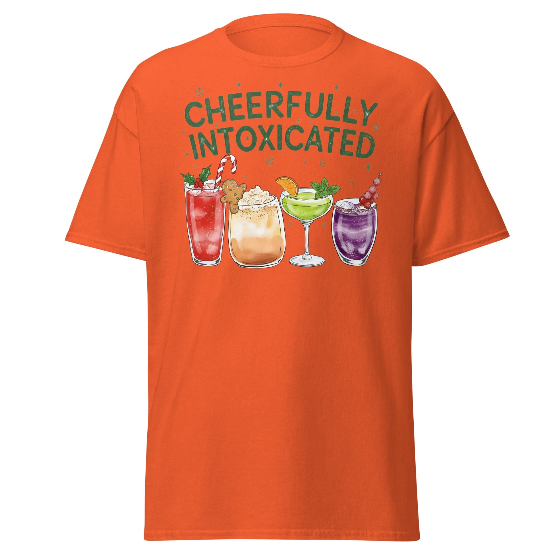 Cheerfully Intoxicated Funny Holiday Cocktail T-Shirt - Orange - T-Shirts Online