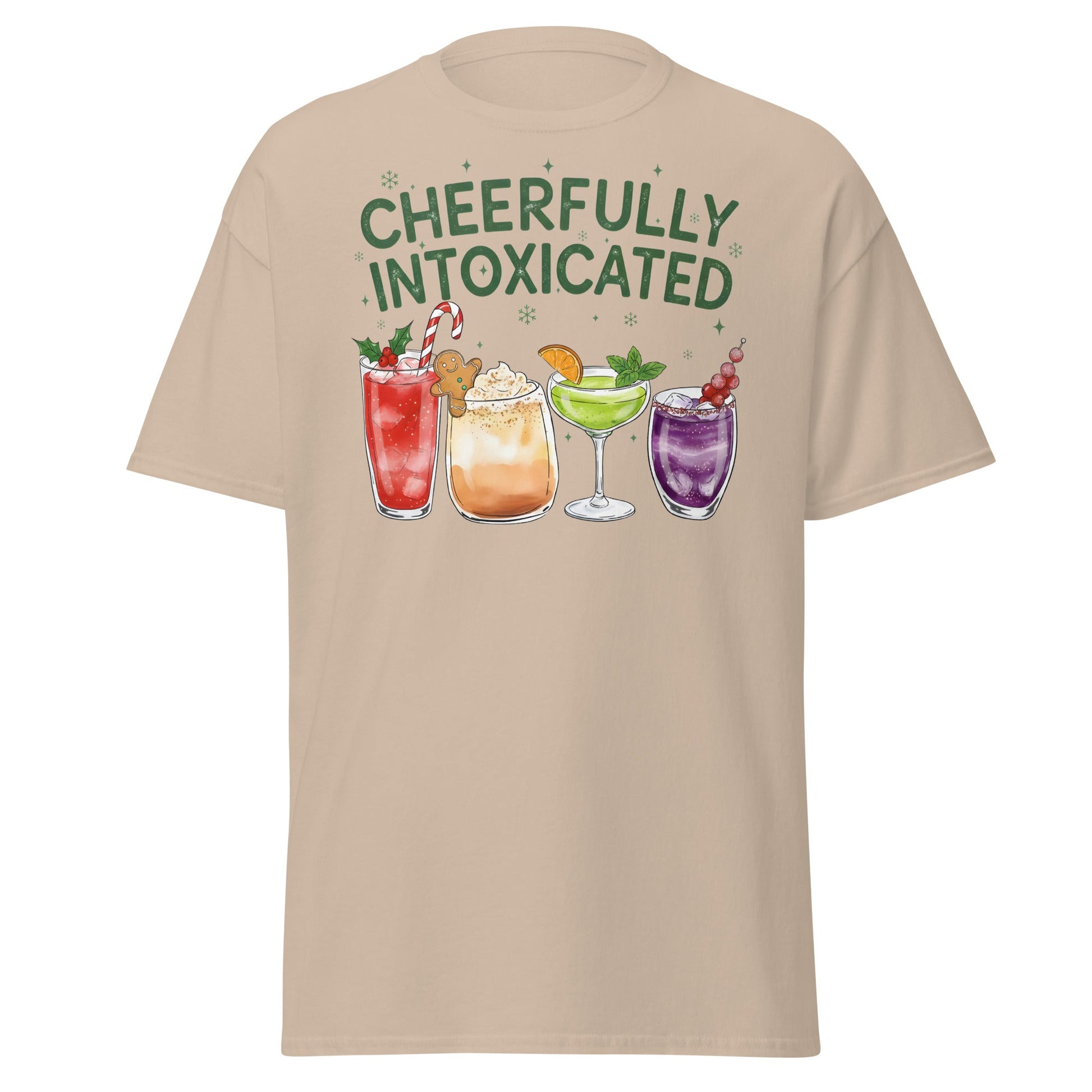 Cheerfully Intoxicated Funny Holiday Cocktail T-Shirt - Sand - T-Shirts Online
