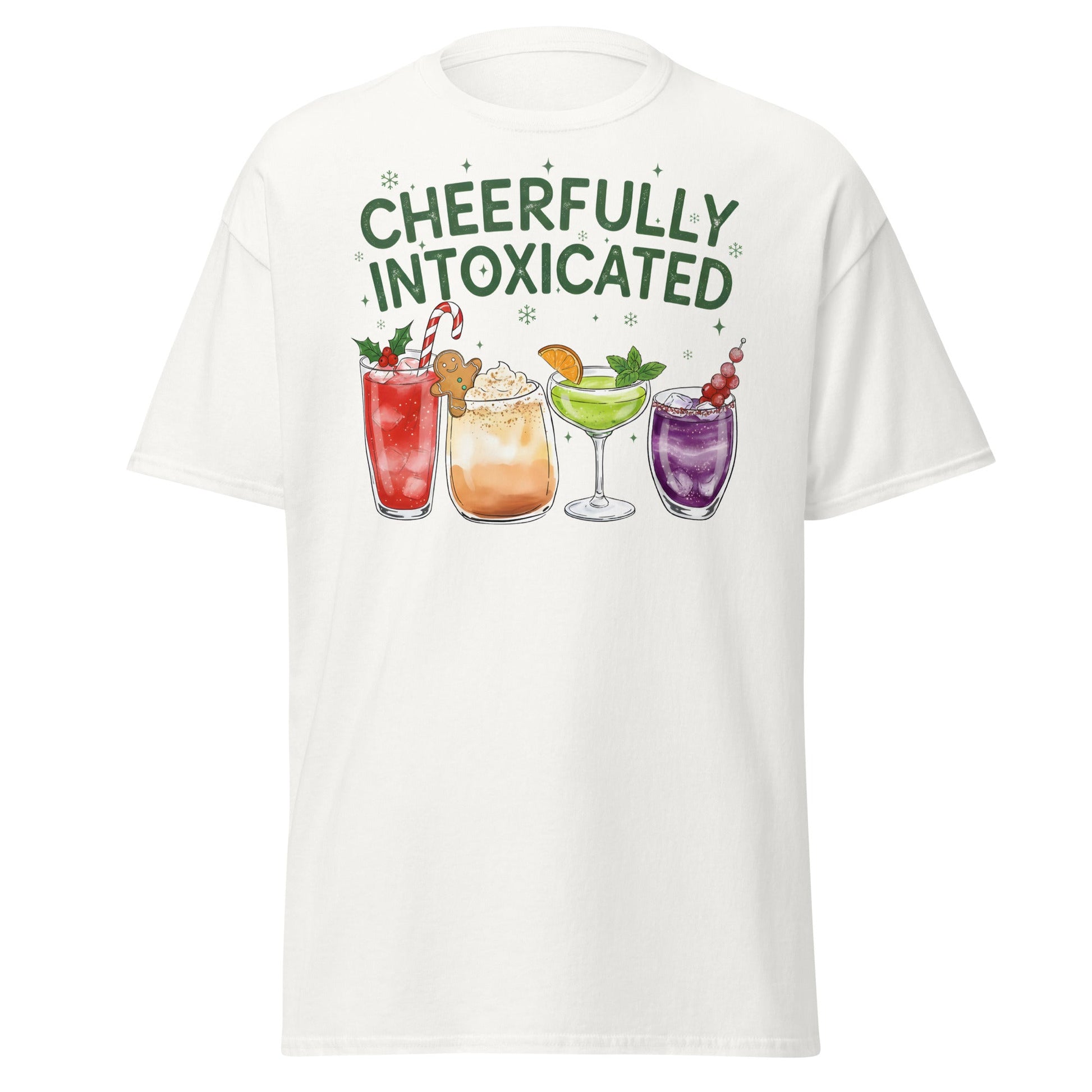 Cheerfully Intoxicated Funny Holiday Cocktail T-Shirt - White - T-Shirts Online