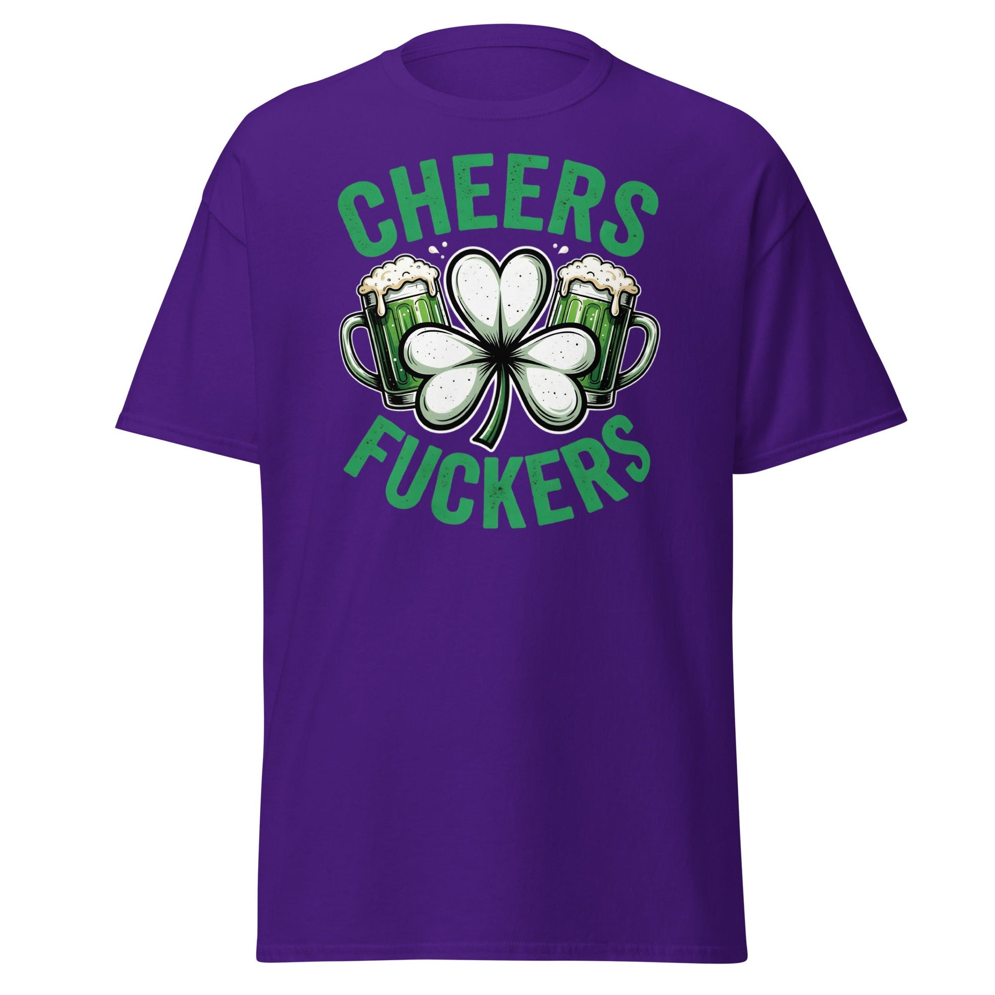 Cheers Fuckers St. Patrick’s Day T-Shirt – Funny Irish Tee - Purple - T-Shirts Online