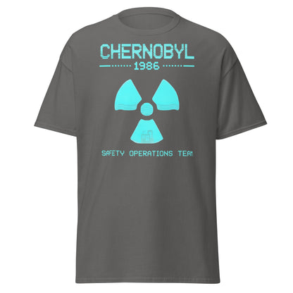 Chernobyl 1986 Safety Team Retro Neon Pixel Art T-Shirt - Charcoal - T-Shirts Online