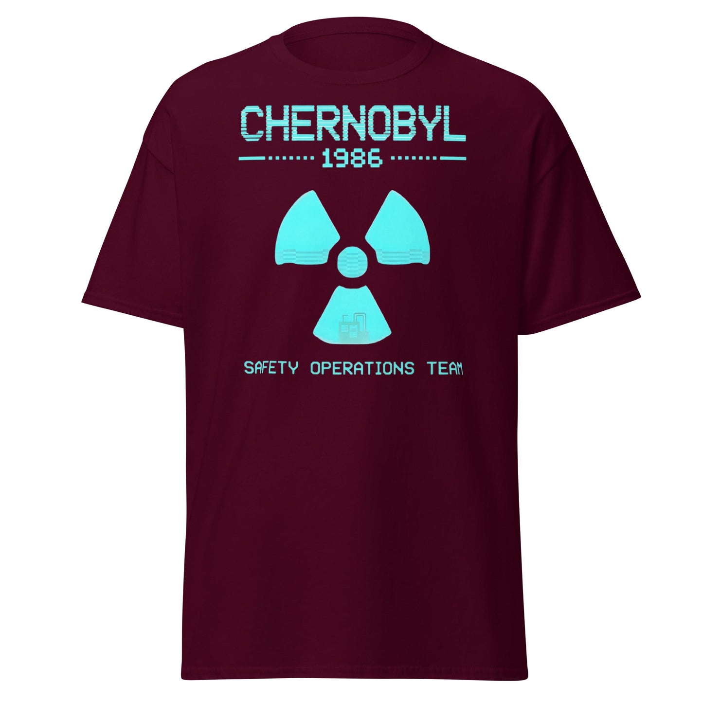 Chernobyl 1986 Safety Team Retro Neon Pixel Art T-Shirt - Maroon - T-Shirts Online