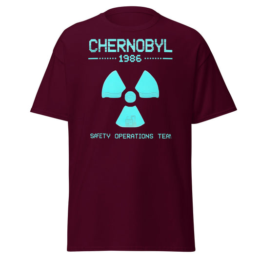 Chernobyl 1986 Safety Team Retro Neon Pixel Art T-Shirt - Maroon - T-Shirts Online