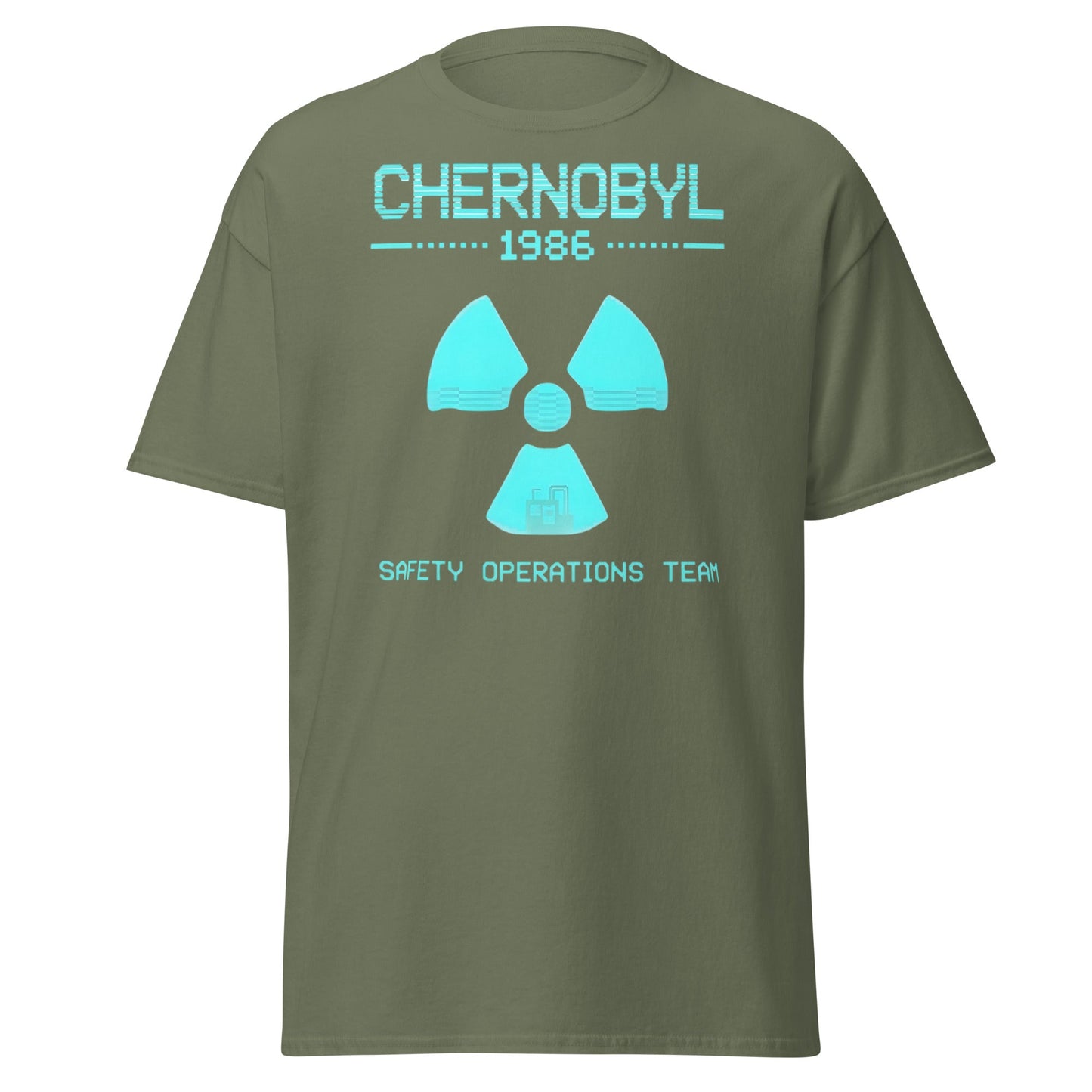Chernobyl 1986 Safety Team Retro Neon Pixel Art T-Shirt - Military Green - T-Shirts Online
