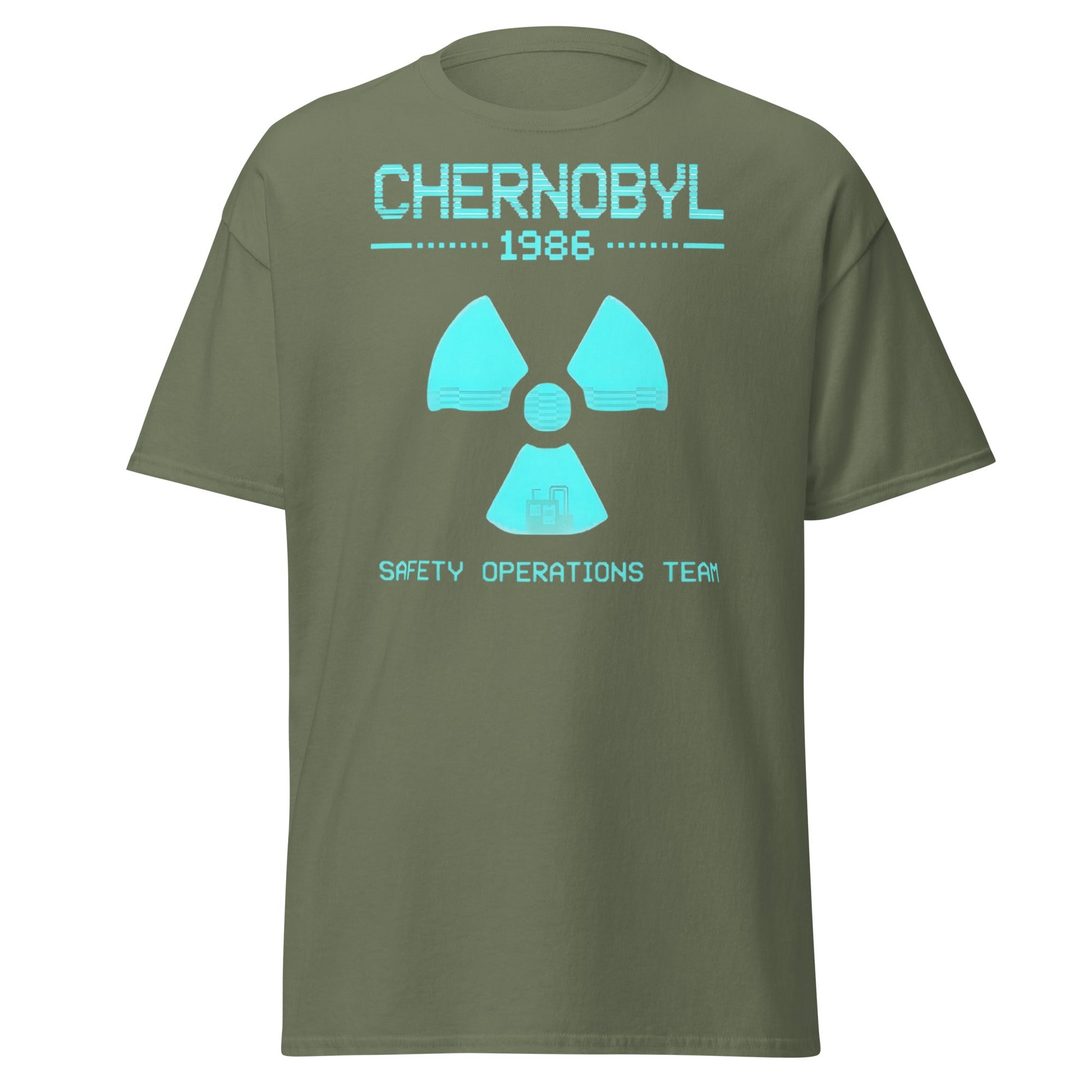 Chernobyl 1986 Safety Team Retro Neon Pixel Art T-Shirt - Military Green - T-Shirts Online