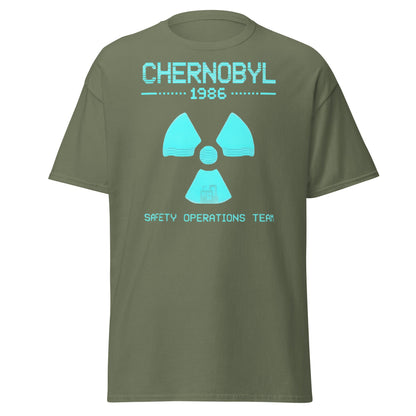 Chernobyl 1986 Safety Team Retro Neon Pixel Art T-Shirt - Military Green - T-Shirts Online