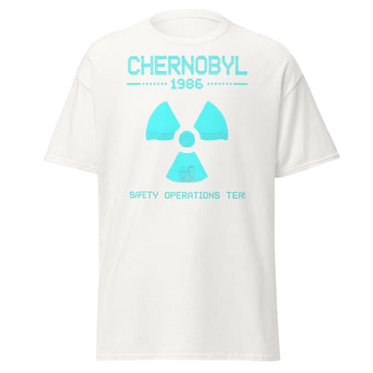 Chernobyl 1986 Safety Team Retro Neon Pixel Art T-Shirt - White - T-Shirts Online