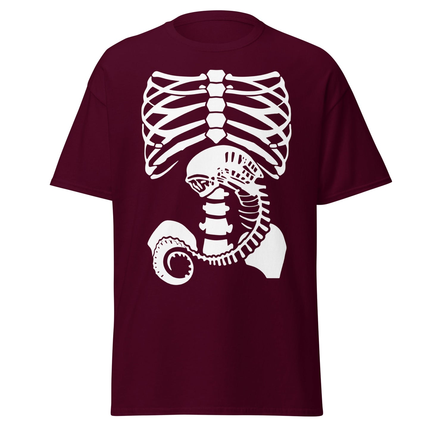 Chestburster Rib Cage Alien Horror Movie T-Shirt - Maroon - T-Shirts Online