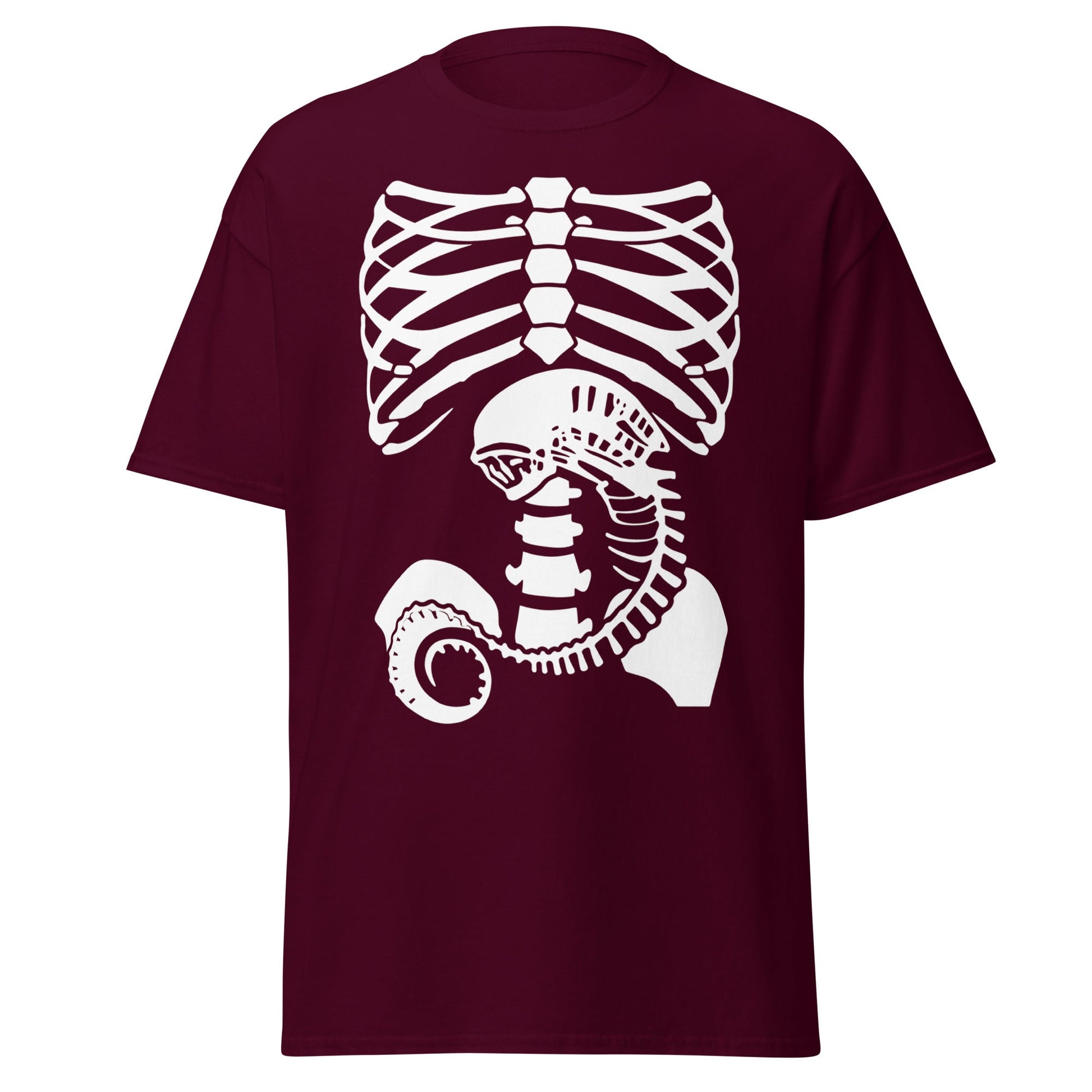 Chestburster Rib Cage Alien Horror Movie T-Shirt - Maroon - T-Shirts Online