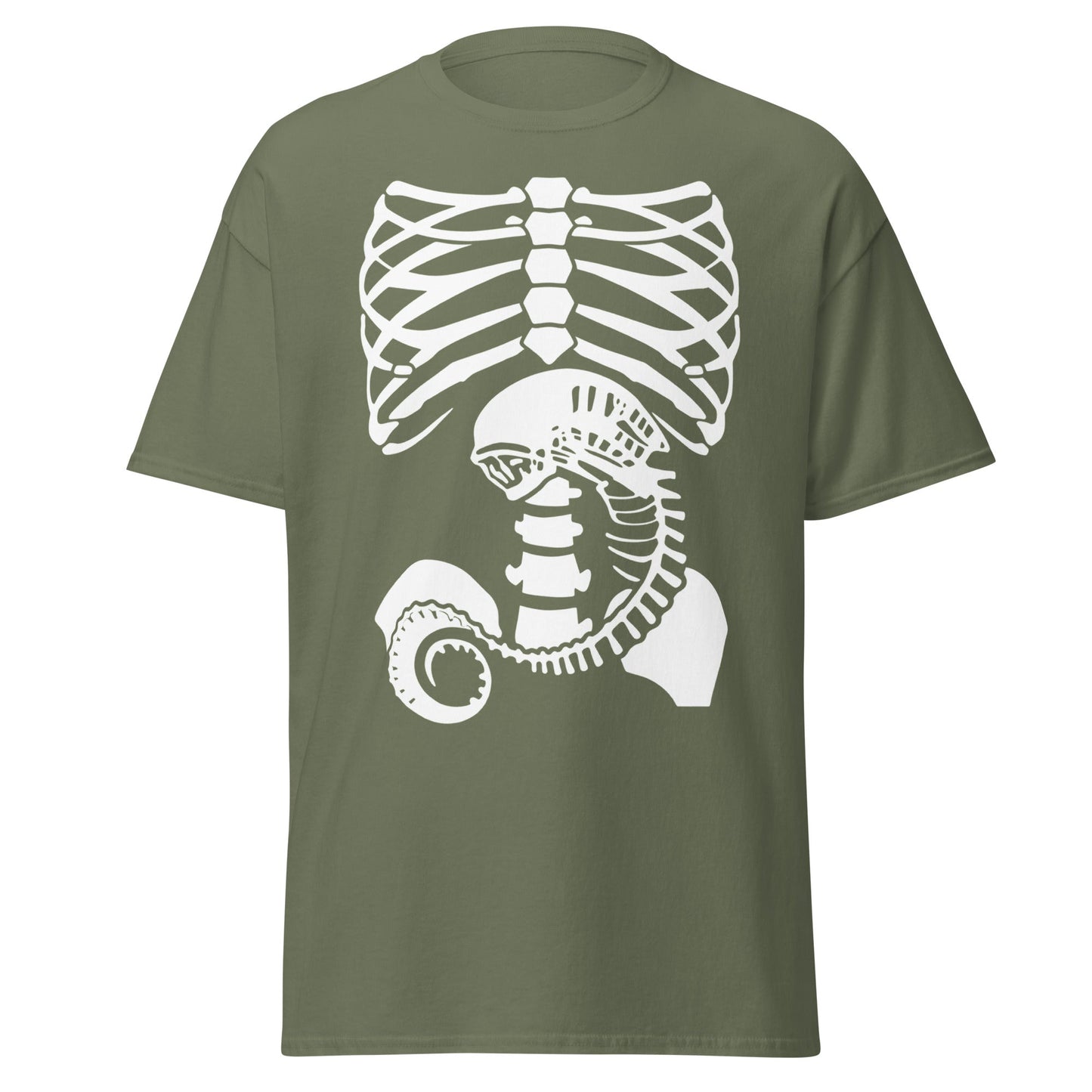Chestburster Rib Cage Alien Horror Movie T-Shirt - Military Green - T-Shirts Online