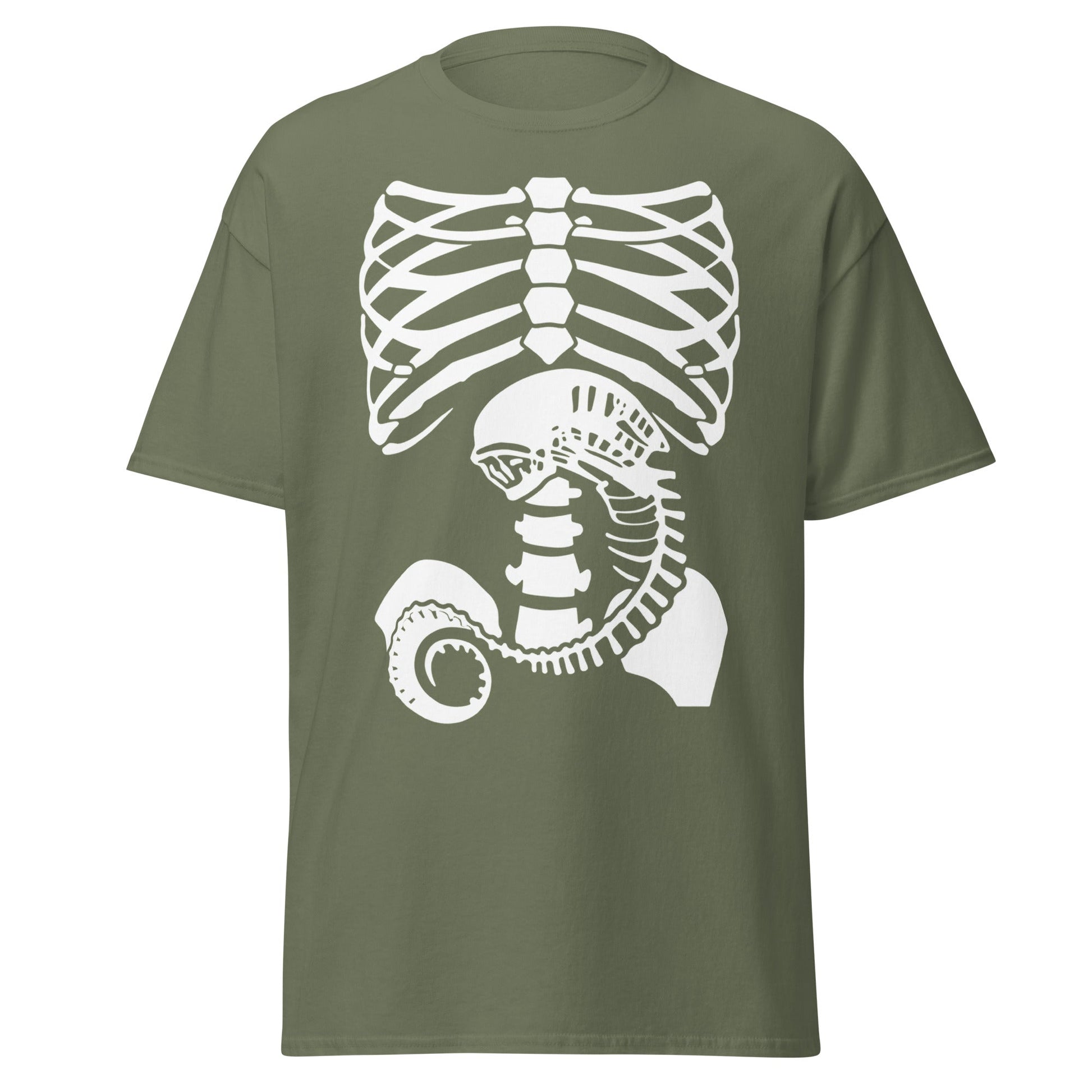 Chestburster Rib Cage Alien Horror Movie T-Shirt - Military Green - T-Shirts Online
