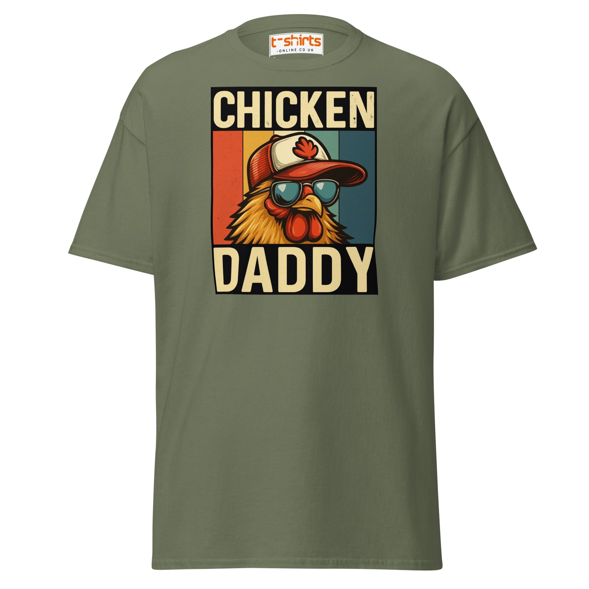 Chicken Daddy Retro Funny Graphic T-Shirt - Military Green - T-Shirts Online