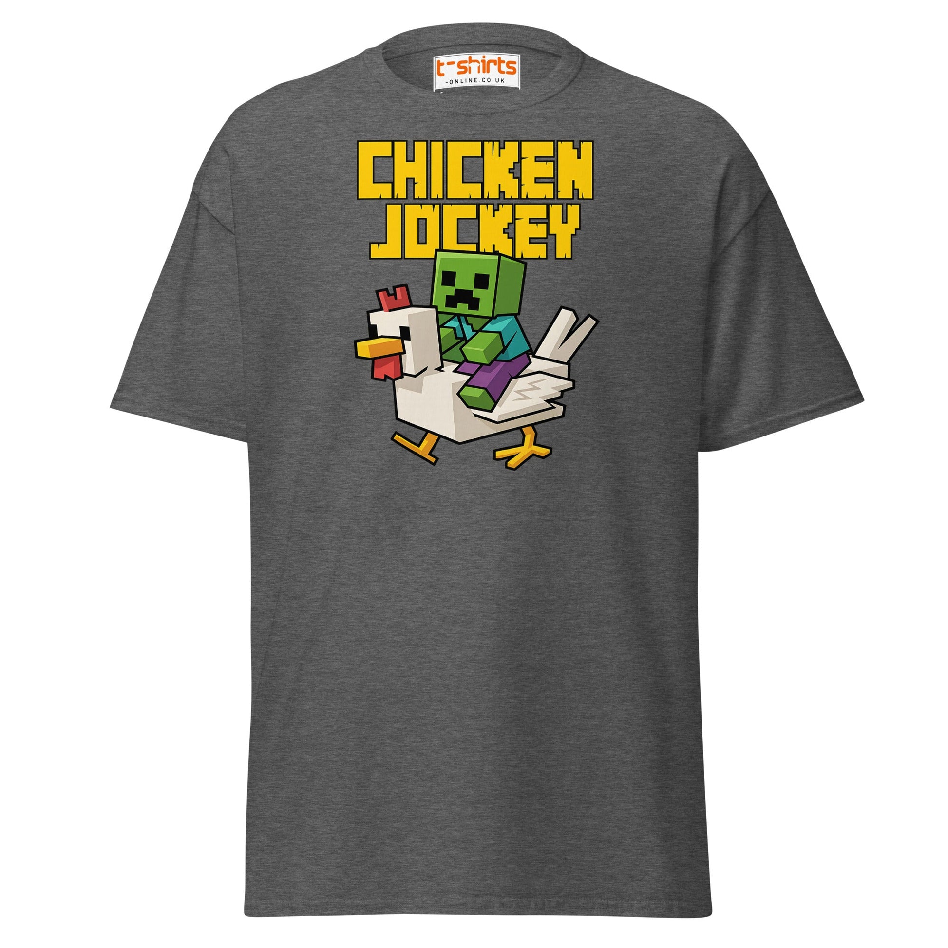 Chicken Jockey Pixel Gamer T-Shirt - Dark Heather - T-Shirts Online