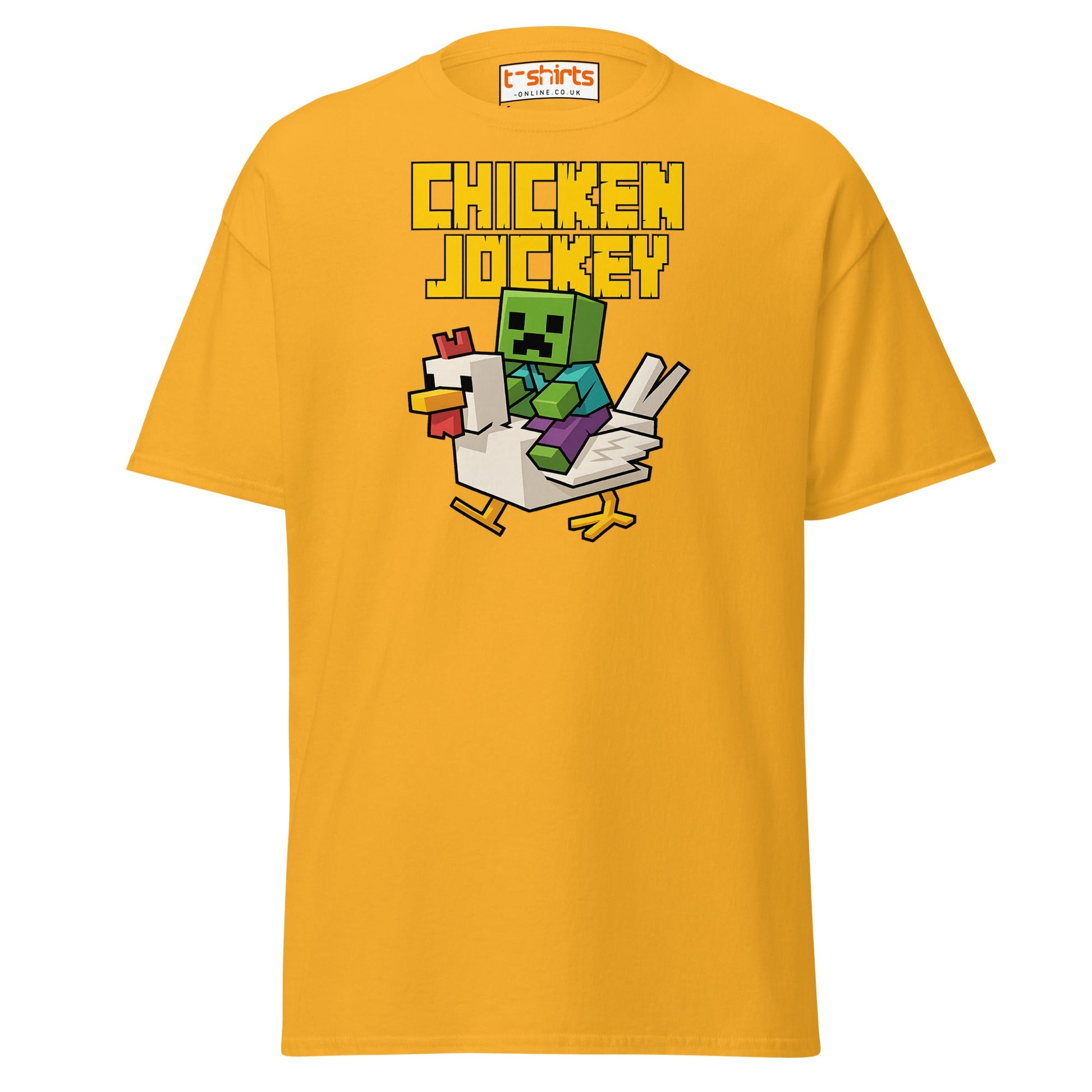 Chicken Jockey Pixel Gamer T-Shirt - Gold - T-Shirts Online