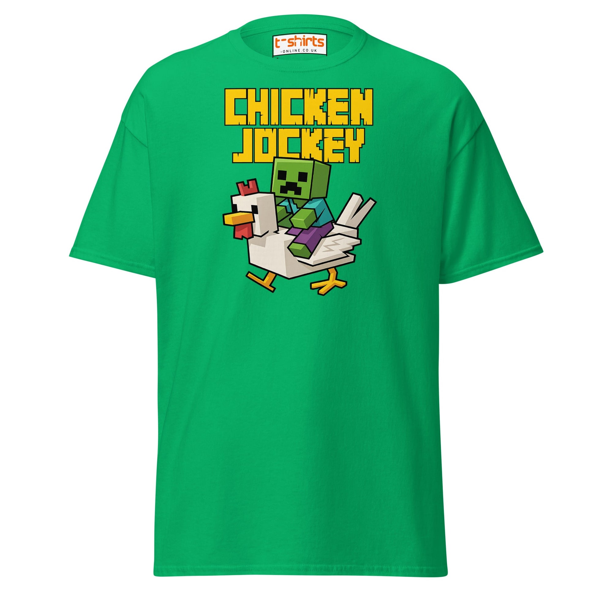 Chicken Jockey Pixel Gamer T-Shirt - Irish Green - T-Shirts Online