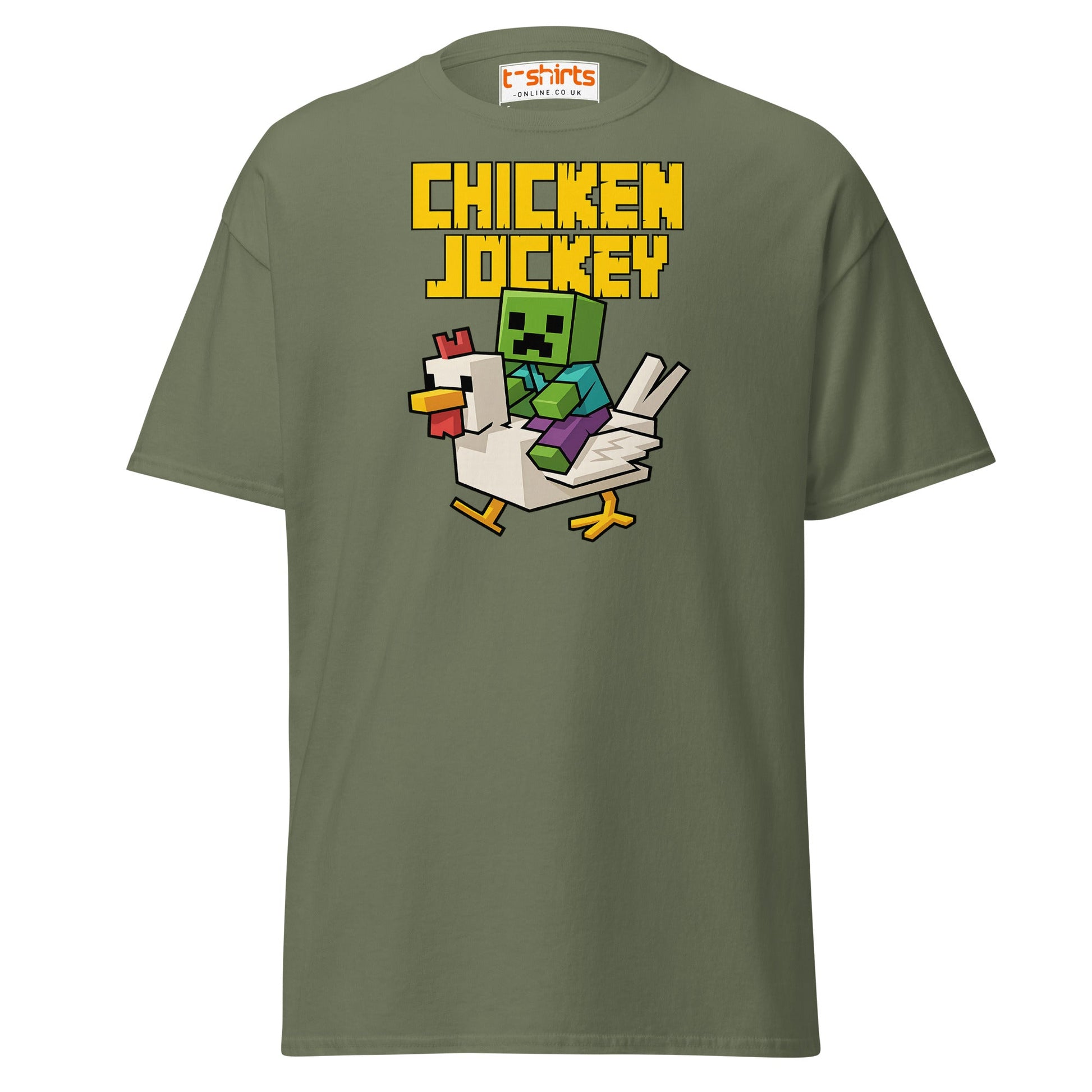 Chicken Jockey Pixel Gamer T-Shirt - Military Green - T-Shirts Online