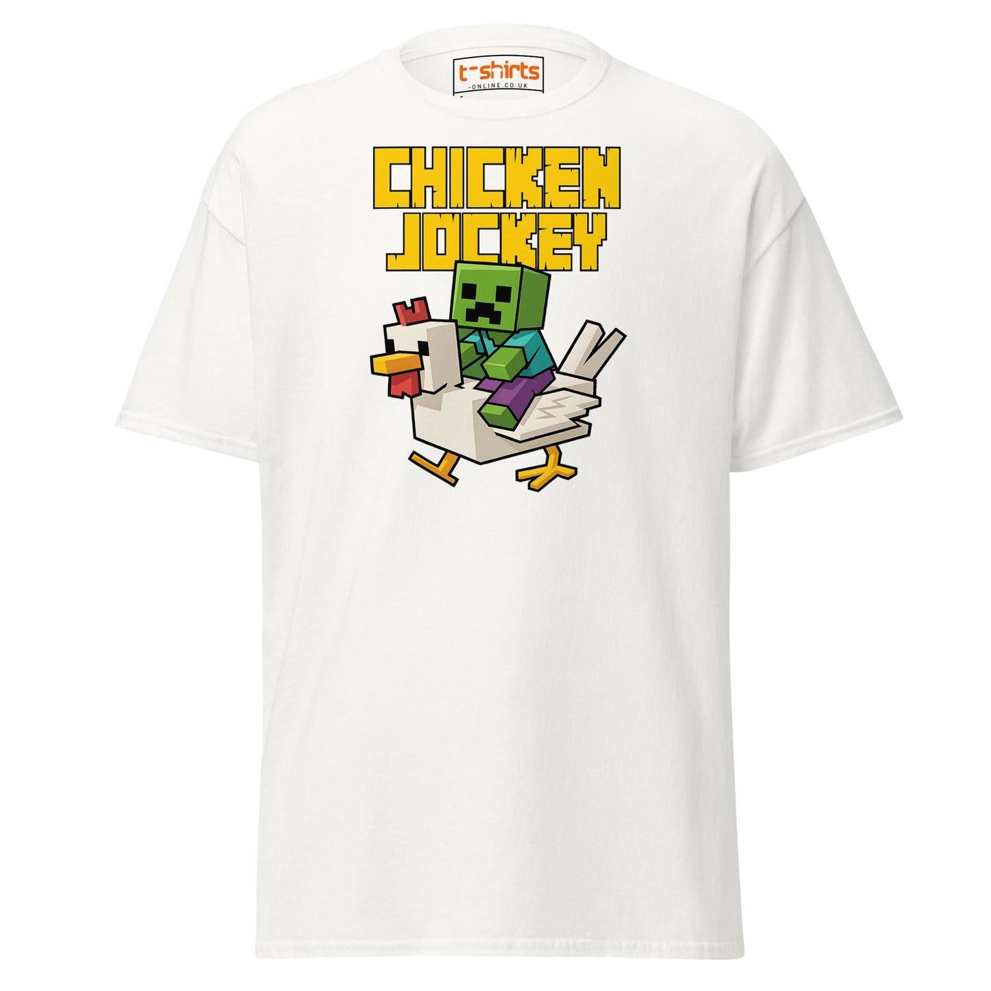 Chicken Jockey Pixel Gamer T-Shirt - White - T-Shirts Online