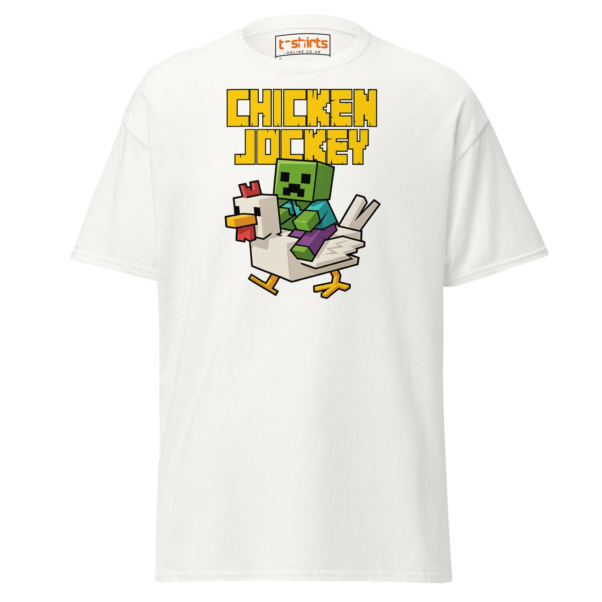Chicken Jockey Pixel Gamer T-Shirt - White - T-Shirts Online