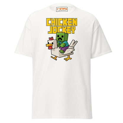 Chicken Jockey Pixel Gamer T-Shirt - White - T-Shirts Online