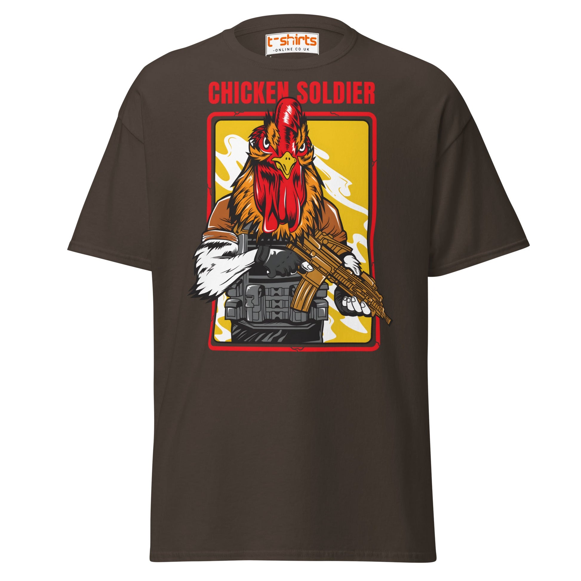 Chicken Soldier T-Shirt – Funny Combat Cartoon Tee - Dark Chocolate - T-Shirts Online