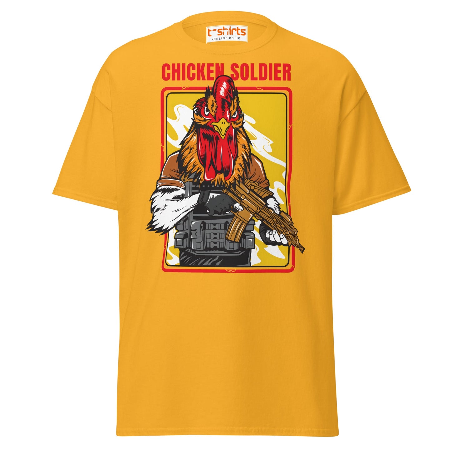 Chicken Soldier T-Shirt – Funny Combat Cartoon Tee - Gold - T-Shirts Online
