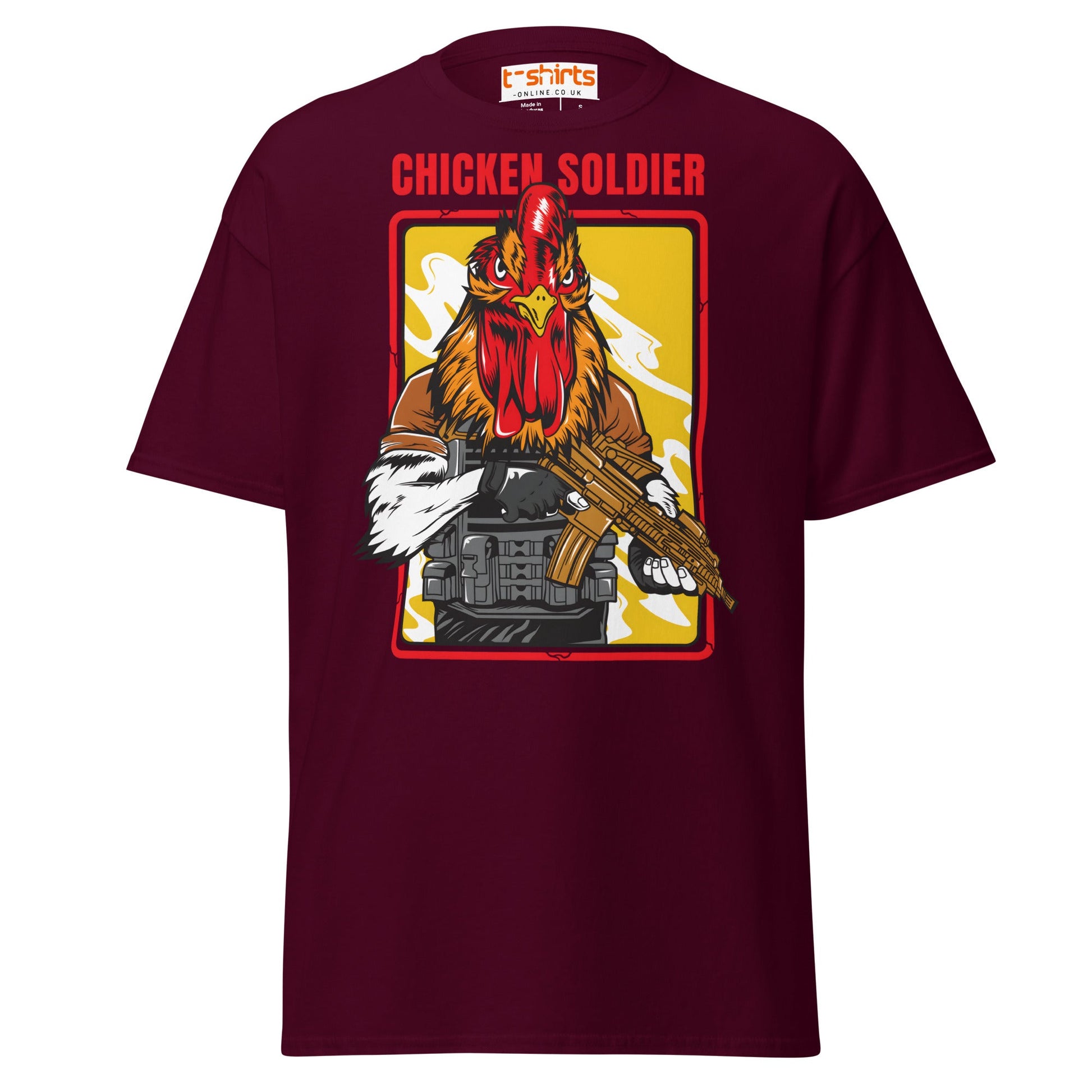 Chicken Soldier T-Shirt – Funny Combat Cartoon Tee - Maroon - T-Shirts Online