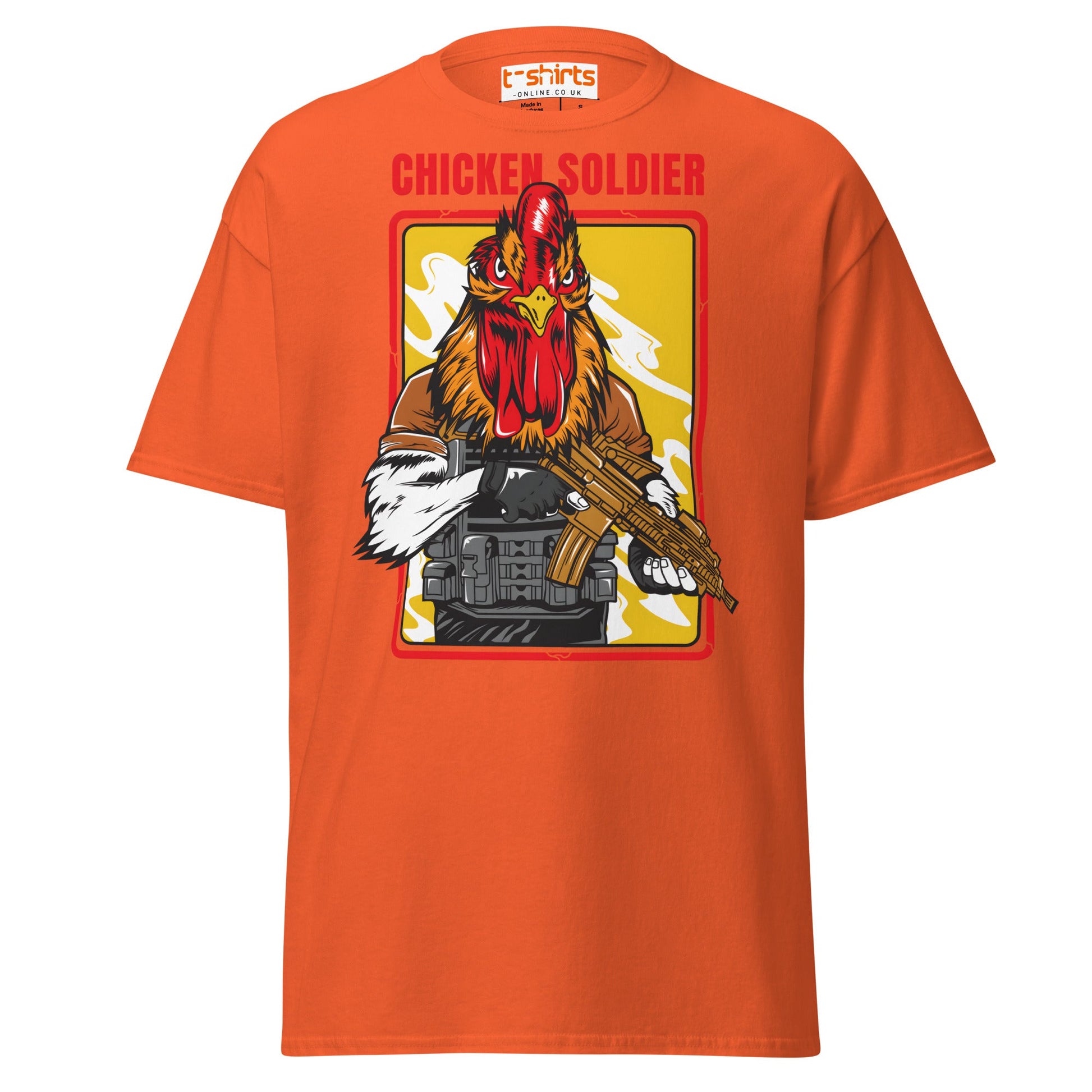 Chicken Soldier T-Shirt – Funny Combat Cartoon Tee - Orange - T-Shirts Online