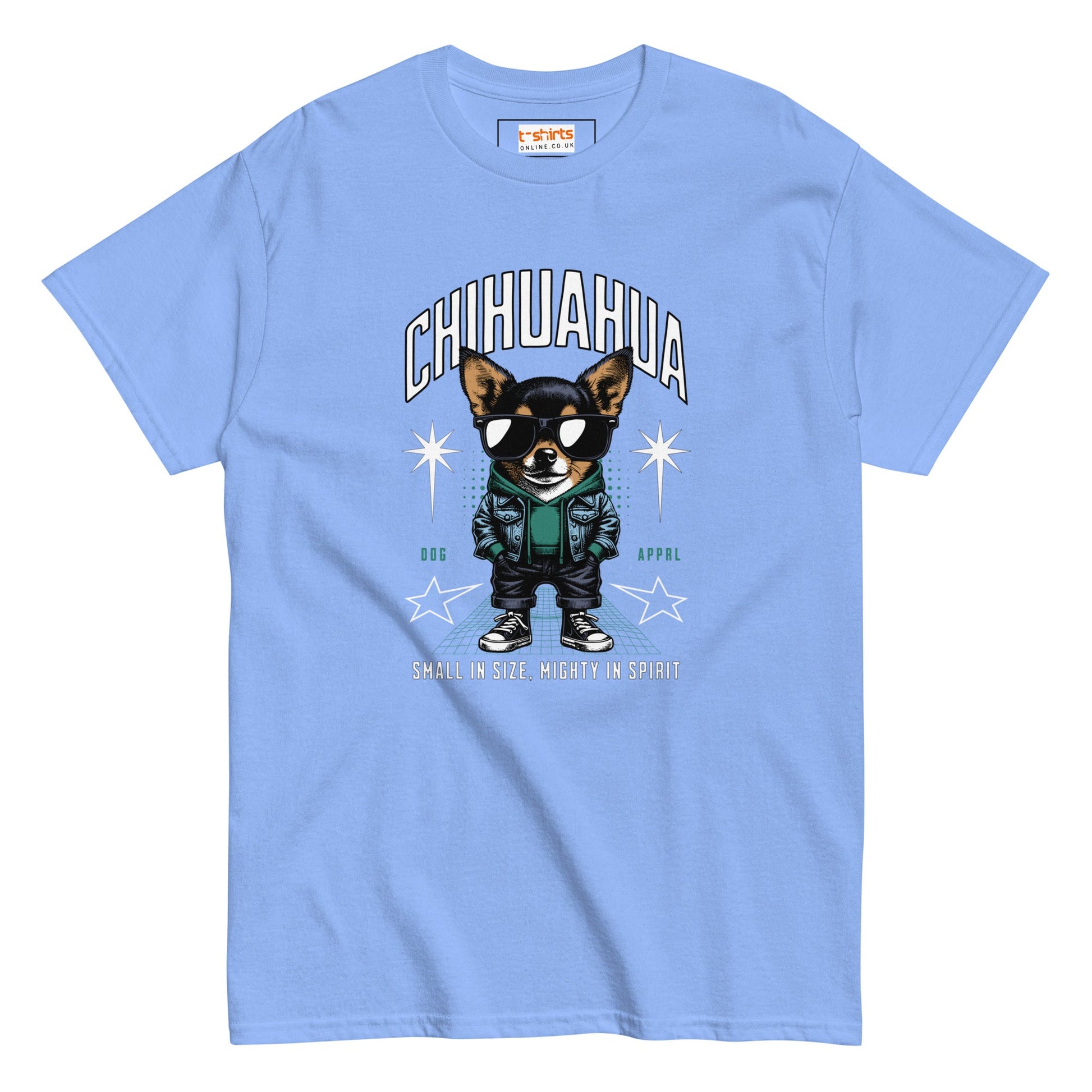 Chihuahua T-Shirt | Small and Mighty T-Shirt - Carolina Blue - T-Shirts Online