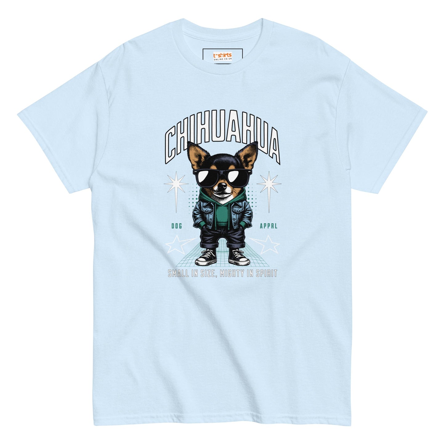 Chihuahua T-Shirt | Small and Mighty T-Shirt - Light Blue - T-Shirts Online