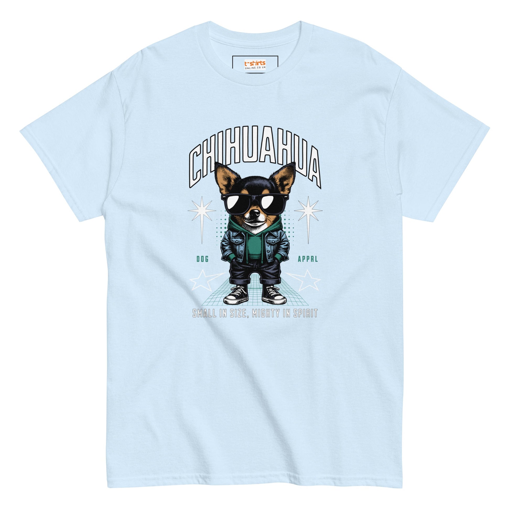 Chihuahua T-Shirt | Small and Mighty T-Shirt - Light Blue - T-Shirts Online