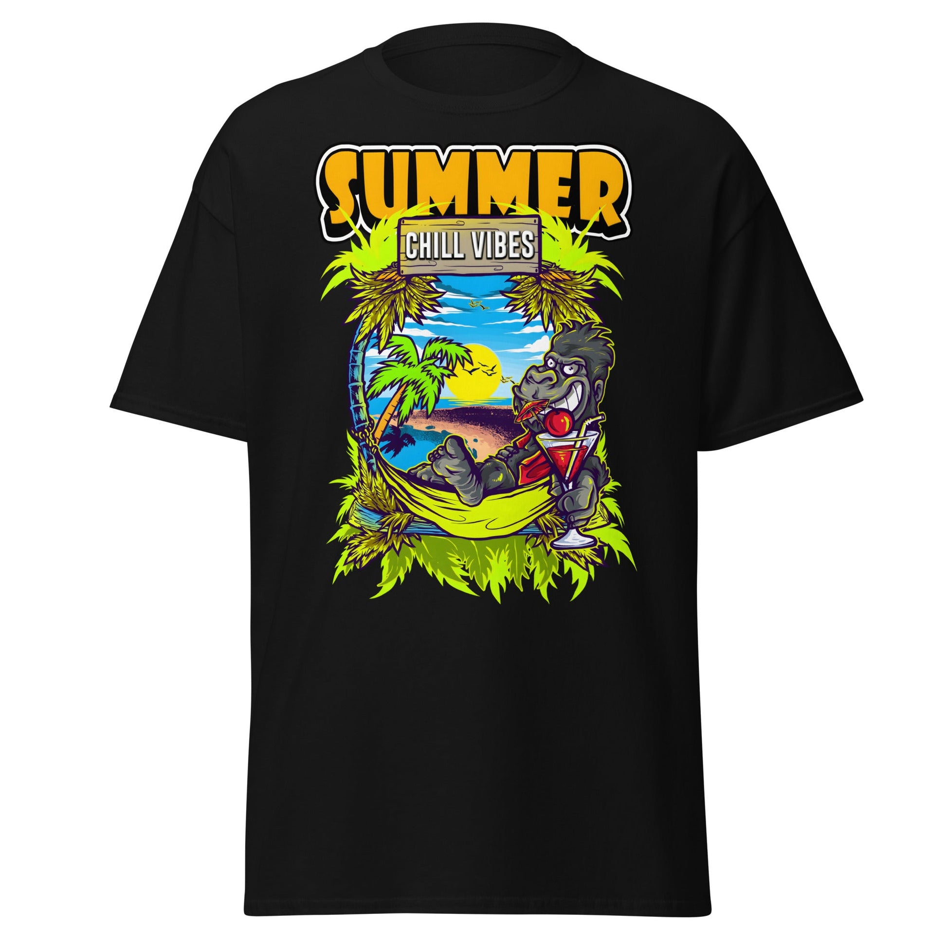 Chill Vibes Gorilla Summer T-Shirt Tropical Vacation Tee - Black - T-Shirts Online