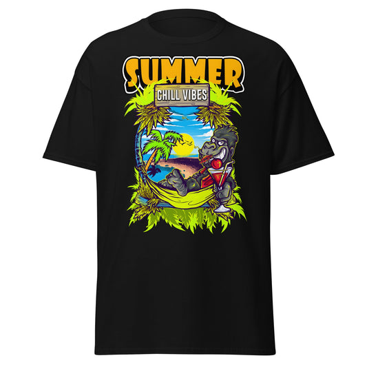 Chill Vibes Gorilla Summer T-Shirt Tropical Vacation Tee - Black - T-Shirts Online